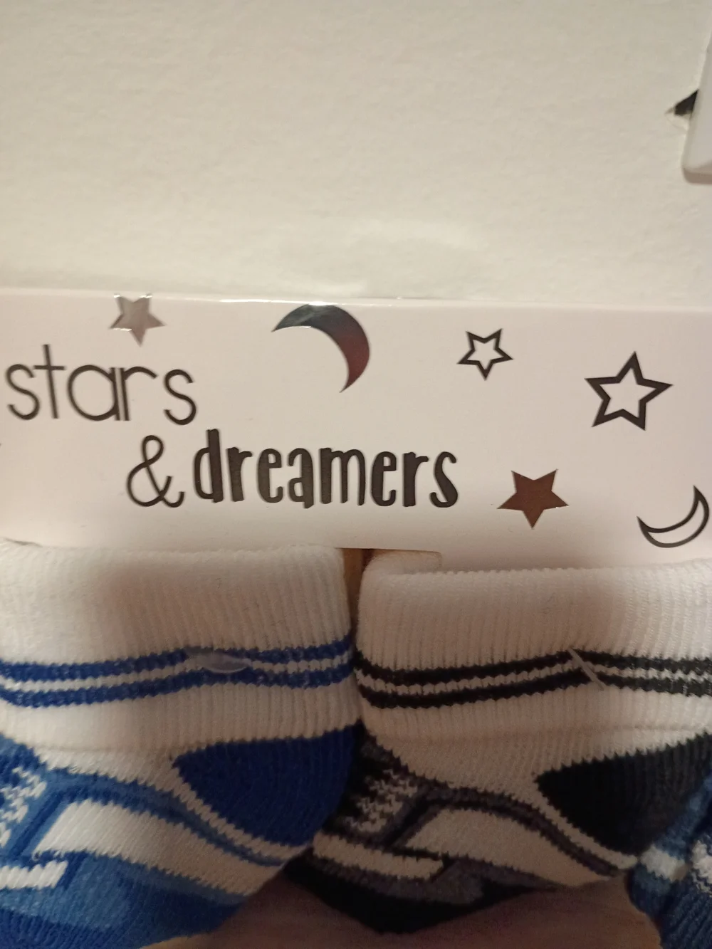 Baby Crew Socks - White with Blue, Black, Gray Accents